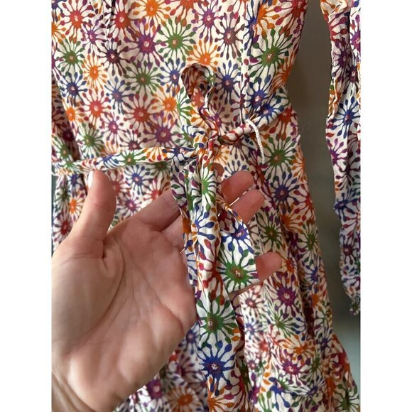 Saloni Franca Silk Floral Print Mini Wrap Dress Red Cream Womens Size 6 - Picture 8 of 13